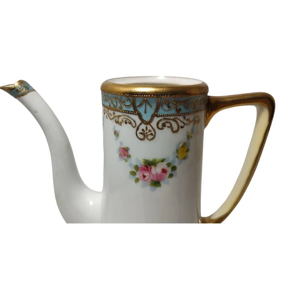 Antique Nippon Chocolate Pot Demitasse Mug Sugar Bowl Gold Moriage‎ Hand Painted